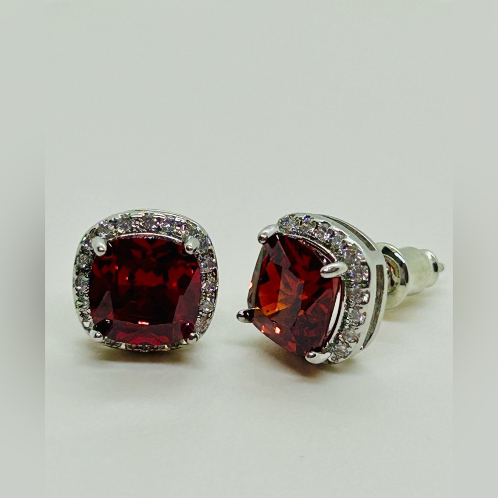 Garnet Silver Stud Earrings